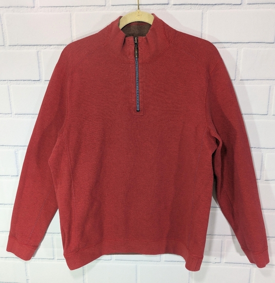 Tommy Bahama Orange/Brown Quarter Zip Reversible Thick Knit Pullover - Picture 1 of 4